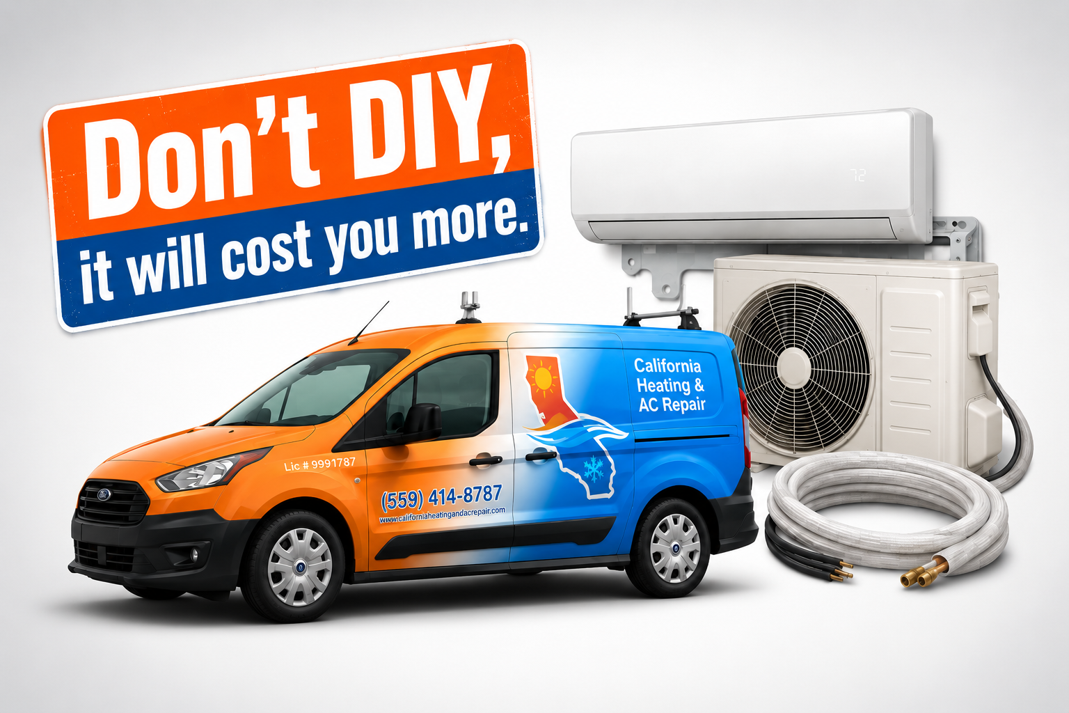 DIY mini split installation compared to a professional install by California Heating & AC Repair in Fresno