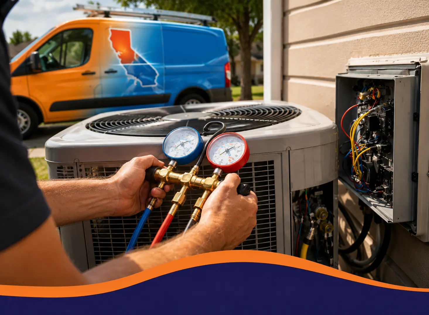 Air conditioning diagnostic being performed with instruments in Fresno, California