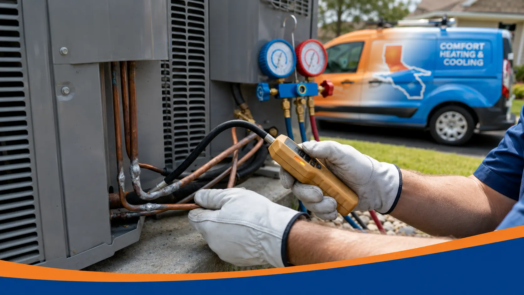 Refrigerant leak detection and repair on an air conditioning system in Fresno, California